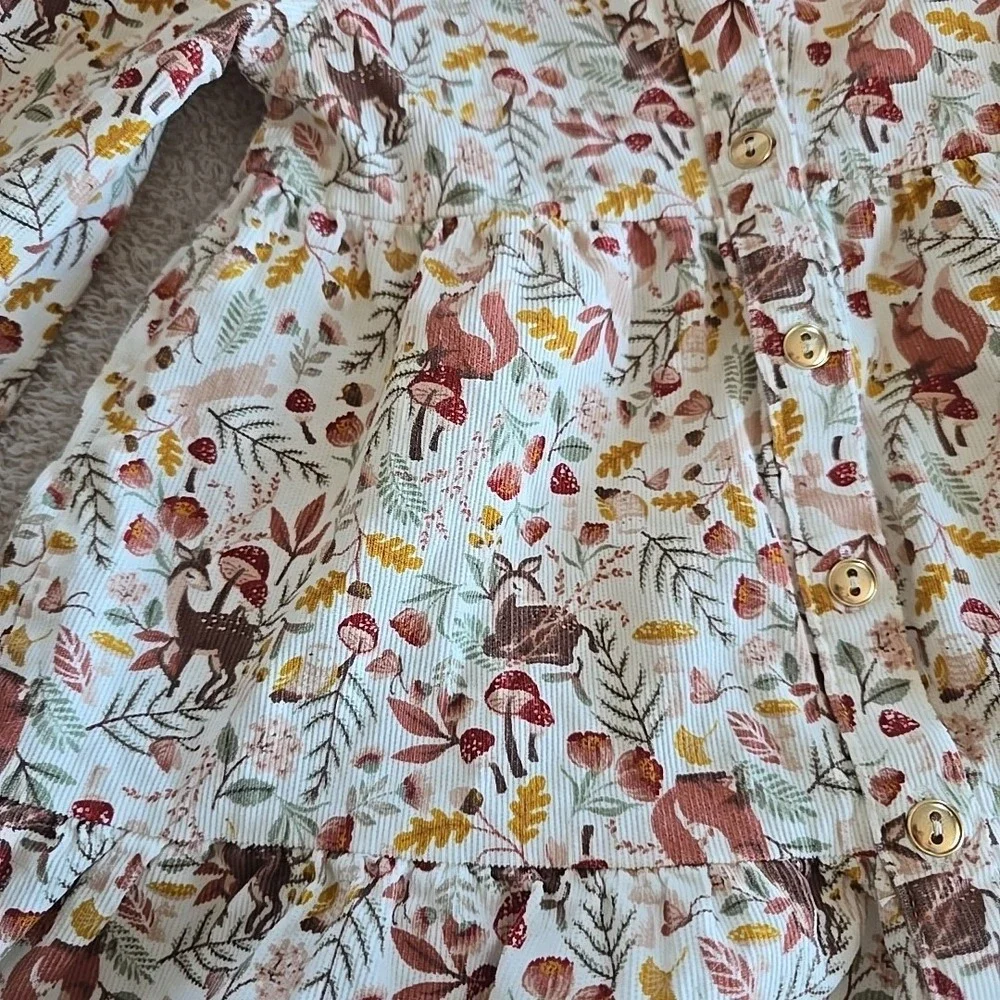 Happily Grey Kids 3T Girls Dress Deer Mushroom Nature Long Sleeve Corduroy
